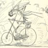 an illustration of a dragonfly riding a bicycle